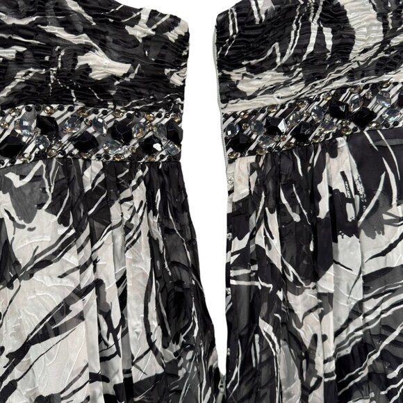 BCBGMaxAzria Maxi Dress Evening Gown Black White Strapless Silk Beaded Size 4P - Picture 14 of 15